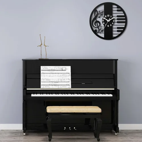Miniatura 4 de Reloj de pared con temática musical de 12 pulgadas, diseño de teclas de piano y notas musicales, silencioso y funciona con pilas, perfecto para sala