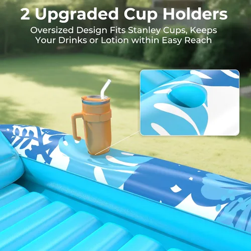 Miniatura 5 de Flotador inflable de bronceado para piscina con lona de protección, flotadores de piscina de 85 x 57 pulgadas para adultos con almohada, flotador