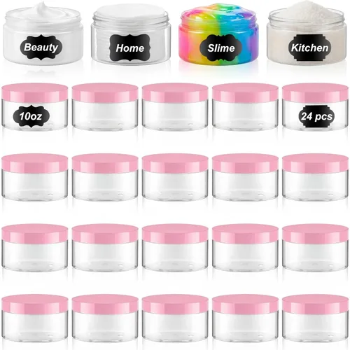 Miniatura 46 de Dandat 24 piezas 8 oz tarro de plástico con tapa y etiqueta recargable, contenedor redondo transparente vacío con muestras cosméticas PET blancas