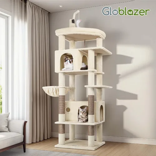 Miniatura 7 de Globlazer - Torre grande para gatos, árbol alto para gatos de interior, torre de escalada para gatos adultos grandes con 2 cuevas espaciosas