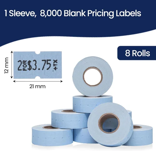 Miniatura 3 de Etiquetas azules Perco de 1 línea - 8 rollos, 1 funda, 8,000 etiquetas en blanco para pistolas de precio y fecha de 1 línea Perco - Fabricadas