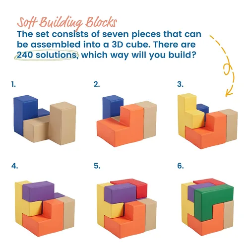 Miniatura 5 de ECR4Kids SoftZone Bloques de construcción inteligentes de espuma, rompecabezas de espuma, surtidos, 7 piezas