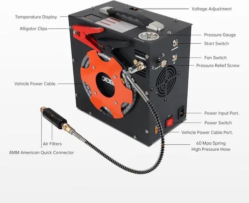 Miniatura 7 de DIDEEP Compresor de aire PCP, compresor de aire de alta presión de 4500 Psi/300 bar, 12 V CC o 110 V CA para compresor de tanque de buceo, pistolas