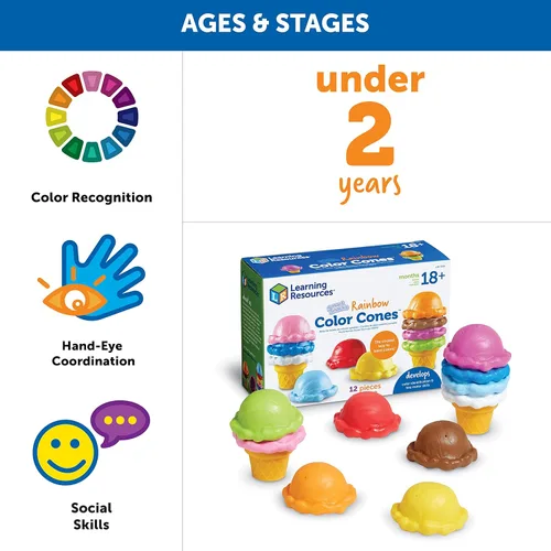Miniatura 5 de Learning Resources Smart Snacks Conos de Color Arcoíris - Cuchara de Juguete para Helado, Comida de Juego Sensorial, Motricidad Fina para Niños