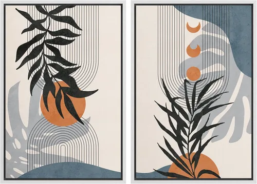 Miniatura 59 de SIGNFORD Lienzo enmarcado para pared, juego de arte con hojas de palmera de selva, polígonos geométricos, formas abstractas, ilustración, arte