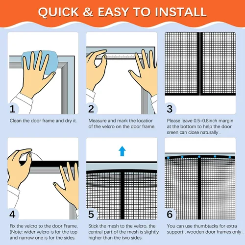 Miniatura 6 de Pantalla magnética de fibra de vidrio para puerta de 32 x 80 pulgadas, malla de fibra de vidrio resistente para puerta interior, patio y puertas