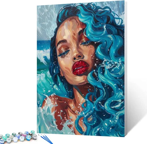 Miniatura 36 de Pintura por Números Afroamericana DIY Pintura Acrílica Kit de Pintura por Números para Niños Adultos Principiantes Chica Negra de Moda DIY Pintura