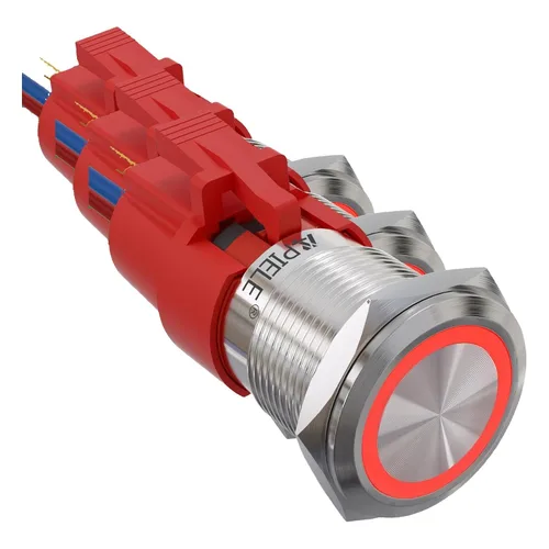 Miniatura 18 de APIELE Interruptor de botón de bloqueo de 0.748 in, 12 V CC, anillo de halo de ojo de ángel LED de 0.74 pulgadas, 1NO1NC SPDT con enchufe de cable