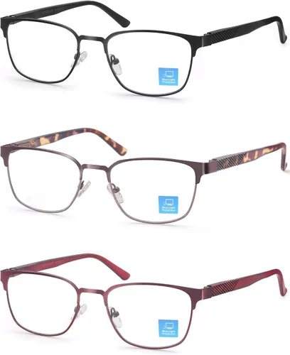 Miniatura 3 de HEEYYOK Paquete de 3 lentes de lectura para hombres y mujeres, con bloqueo de luz azul, lectores de metal, anteojos ligeros, antideslumbramiento
