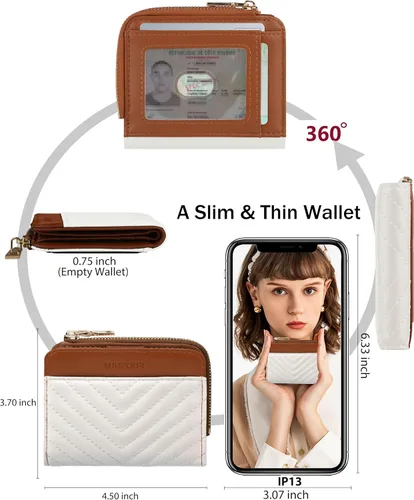 Miniatura 2 de Billeteras pequeñas y plegables para mujer, mini-cartera RFID para mujer, tarjetero delgado con bolsillo con cremallera para monedas y 2 ventanas