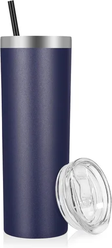 Miniatura 18 de VEGOND - Vaso delgado de acero inoxidable de 20 oz con aislamiento al vacío con tapa y pajita, taza de café de doble pared, taza de viaje