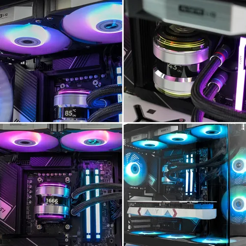 Miniatura 5 de ALSEYE Infinity i360 Sistema de refrigeración de agua – Radiador de 14.173 in, bombas LED duales, pantalla de temperatura, ventiladores ARGB y PWM