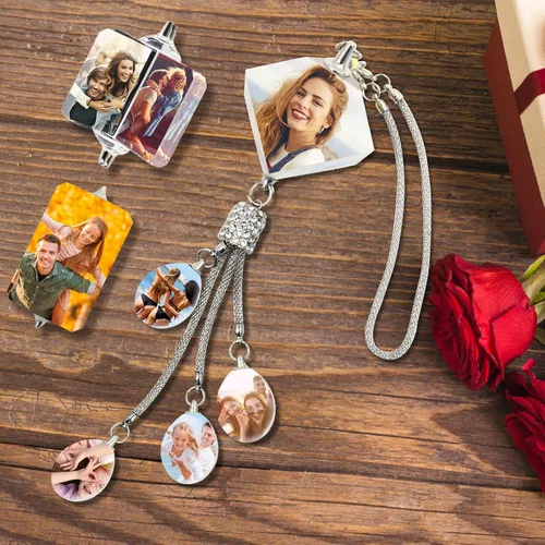 Colgante de cristal con foto personalizada para automóvil, hogar, adornos colgantes con imagen personalizada, espejo retrovisor de coche, accesorios