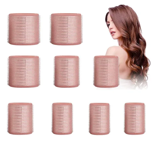 Miniatura 8 de 18 rodillos térmicos para el cabello, rizadores térmicos de cerámica para volumen de cabello largo, rulos de autoagarre jumbo para mujeres (rosa)