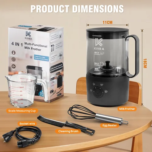 Miniatura 5 de KIVRA Espumador de leche y vaporizador de 11.8 fl oz Máquina de espuma fría de 4 modos para bebidas frías y calientes Espumador de leche