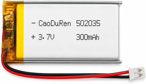 Batería recargable de iones de polímero de litio Li Lipo de 3.7V con conector JST de 2 pines de 0.079 in/0.049 in (502035 300mAh 2.0Jst)