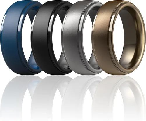 Miniatura 36 de ThunderFit Anillos de boda de silicona para hombre, 0.394 in de ancho y 0.098 in de grosor, paquete múltiple de variedad 1-7