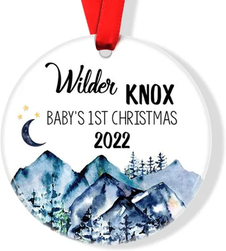 Mountains Baby - Adorno de Navidad para bebé, adorno de Navidad personalizado para bebé, adorno de aventura espera para bebé, adorno navideño para