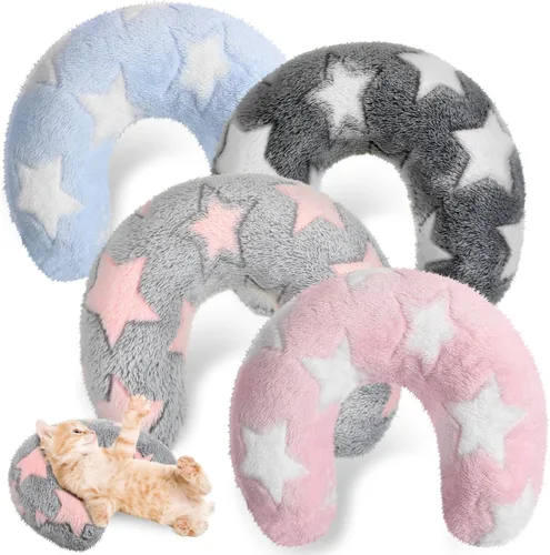 Miniatura 9 de Sweetude 4 almohadas para gatos, cama de cachorro, mullidas y calmantes para mascotas, regalos suaves con forma de media rosquilla en forma de U