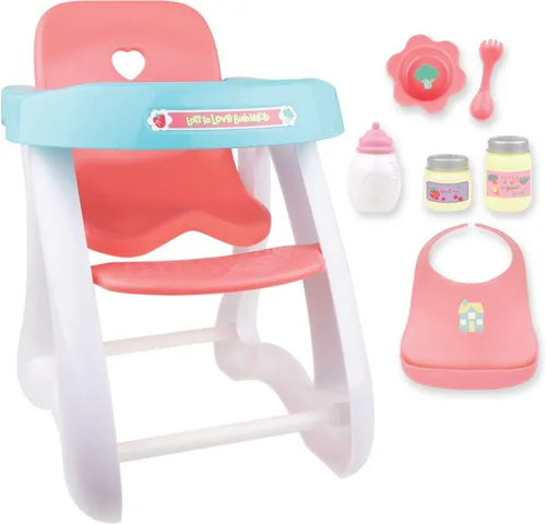 JC Toys - Cuna mecedora y accesorios para muñeca, perfectos para pequeños Juego de sillas altas rosa/azul