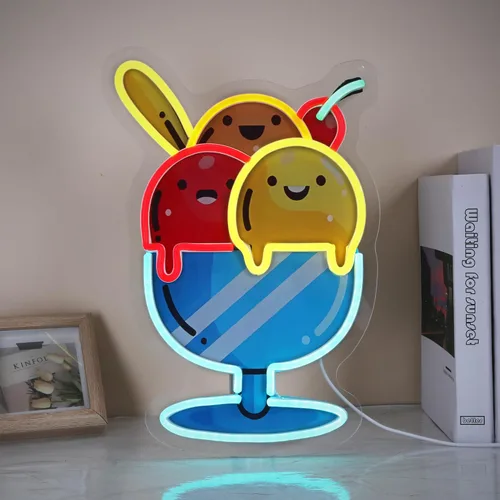 Adorable letrero de neón de helado LED para decoración de pared, luz USB y batería para habitación de niños, dormitorio, sala de juegos, regalo