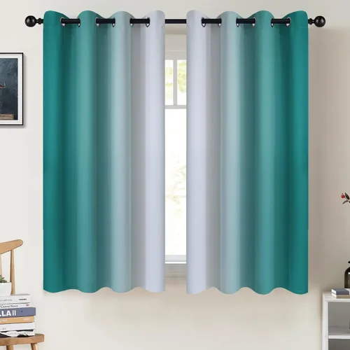 Miniatura 199 de COSVIYA Cortinas 100% Opacas Azul Degradado con Lazos Ajustables para Cocina Aislamiento Térmico Oscurecimiento de Habitación Cenefa con Bolsillo