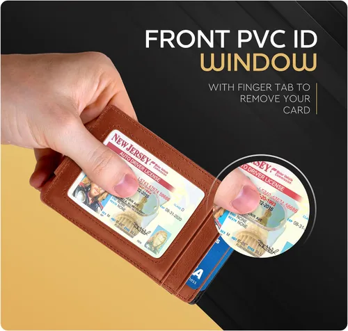 Miniatura 48 de Billetera de cuero con clip para dinero, bolsillo frontal delgado, bloqueo RFID con imán súper fuerte