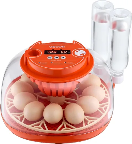Miniatura 12 de VEVOR Incubadora de 12 huevos, girador automático de huevos con vela LED, control de temperatura y humedad, ventana transparente de visión de 360°