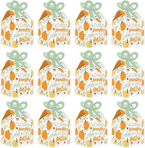 Miniatura 4 de Big Dot of Happiness Little Pumpkin - Cajas de regalo cuadradas para fiesta de cumpleaños o baby shower, juego de 12 Calabaza pequeña