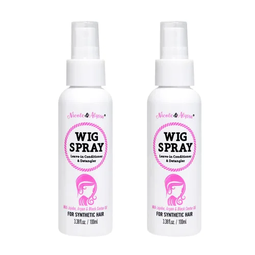 Nicole & Alyssa - Spray de peluca para cabello sintético - Acondicionador sin enjuague, desenredante, hidratante (tamaño de viaje - paquete de 2)