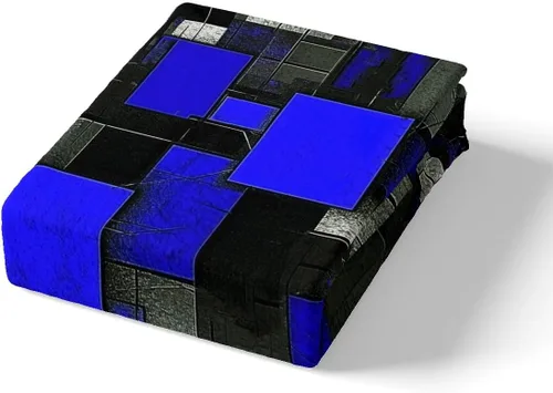 Miniatura 4 de Feelyou Juego de sábanas para niños, color azul y negro, tamaño individual, juego de sábanas geométricas de cuadrícula geométrica con sábana bajera