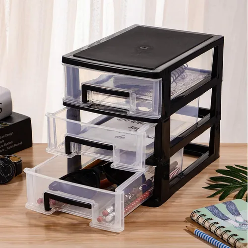 Miniatura 9 de VOSAREA Organizador de almacenamiento de escritorio de 3 cajones, contenedores de plástico, organizador de aparador para el hogar