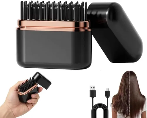 Miniatura 9 de Mini cepillo alisador de pelo, mini peine alisador portátil recargable, control de temperatura de 3 velocidades, alisador de pelo de bolsillo