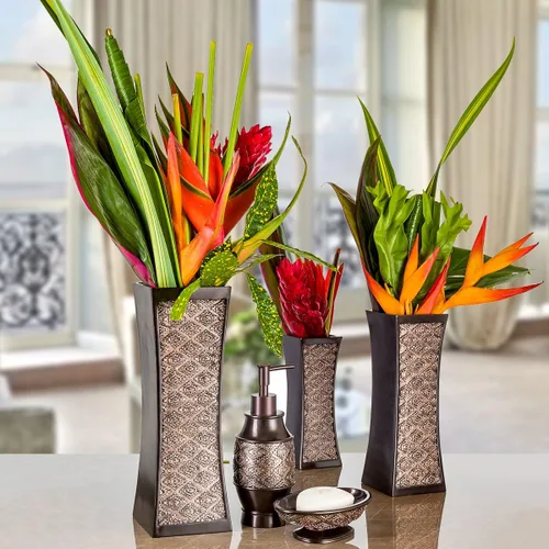 Miniatura 3 de Creative Scents Jarrones marrones de Dublín para centros de mesa de decoración, juego de 3 jarrones de flores ideales para decoración del hogar