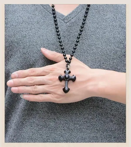 Miniatura 4 de Collar con dije de cruz de obsidiana negra, cristal curativo de obsidiana natural, piedra de energía, amuleto, para mujeres, hombres, niñas, niños