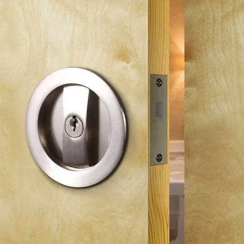 CCJH Puerta corrediza de madera de granero invisible para puerta corrediza, manija de taza con llaves (plateado (diámetro 2.95 pulgadas)