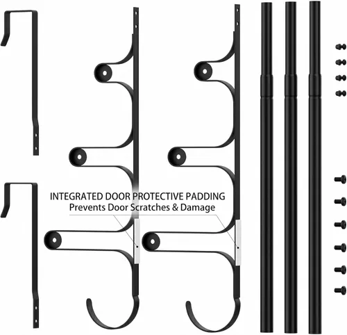 Miniatura 6 de CANYAVE Toallero para colocar sobre la puerta, toallero para puerta de baño, soporte triple para almacenamiento de toallas con ganchos (negro mate)