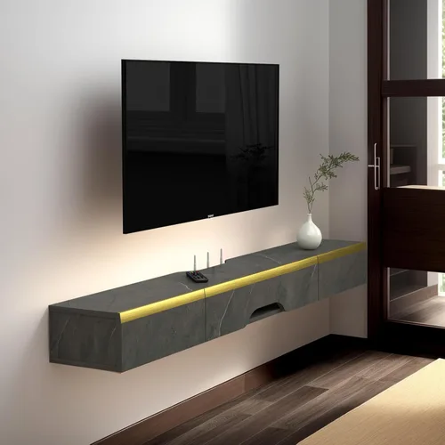 Pmnianhua Soporte flotante para TV con 2 cajones, consola de TV de 66 pulgadas para montar en la pared, estante debajo de la TV con almacenamiento