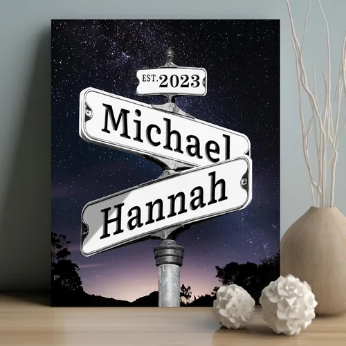 Miniatura 13 de WNNNS Póster de letrero de calle vintage con nombre personalizado para parejas, novia, novio, impresiones en lienzo personalizadas para enamorados