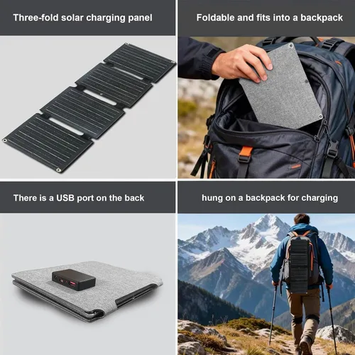 Miniatura 6 de Panel solar plegable portátil de 30 W, cargador solar de 4 pliegues con salidas USB QC3.0 y CC, cargador de panel solar impermeable lPx4