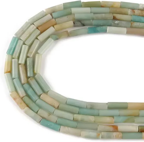 Miniatura 2 de HAAMIIQII Cuentas de tubo de amazonita natural de 0.512 x 0.157 in, cuentas sueltas de piedra cilíndrica para fabricación de joyas, 15 pulgadas