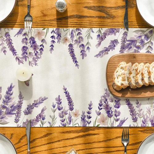 Miniatura 7 de Artoid Mode Camino de mesa de primavera con mariposas florales de lavanda morada, decoración de mesa de comedor de cocina de verano de temporada