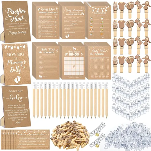 Miniatura 26 de Sherr 476 juegos florales de baby shower, 6 juegos de actividades, tarjeta floral, juego de caza de chupetes, 50 chupetes, qué tan grande es mamá