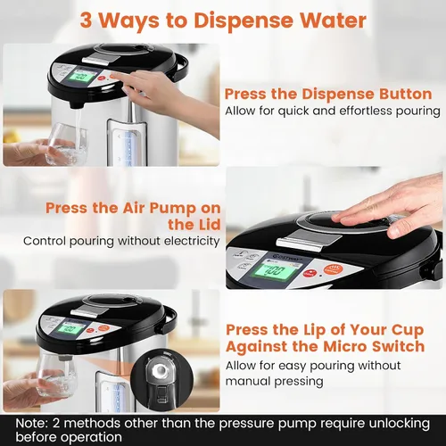 Miniatura 2 de ARLIME Dispensador de agua caliente de 5 L, hervidor de agua eléctrico con dispensador de 3 vías, pantalla LCD y 5 ajustes de temperatura, caldera