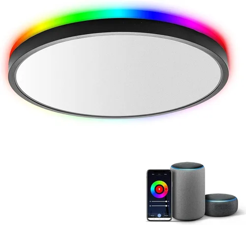 Miniatura 6 de TALOYA Lámpara de techo inteligente de 10 pulgadas de montaje empotrado LED con luz nocturna RGB, compatible con Alexa Google Assistant, lámpara