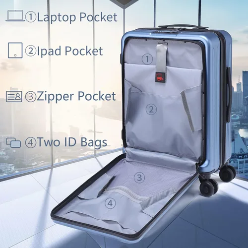 Miniatura 2 de TydeCkare ABS + PC Equipaje, Azul (Ice), 20 Inch with Front Laptop Pocket, Moda