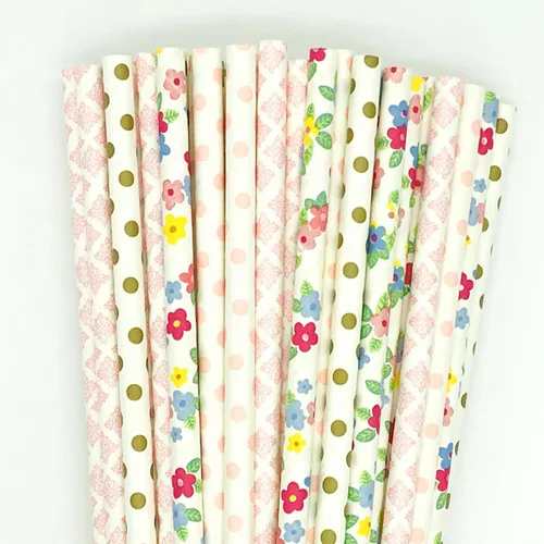Miniatura 7 de 100 pajitas de papel mixtas para fiestas, color negro, rosa claro, azul, rojo, dorado, con lunares, burbujas, para cumpleaños, baby shower, boda