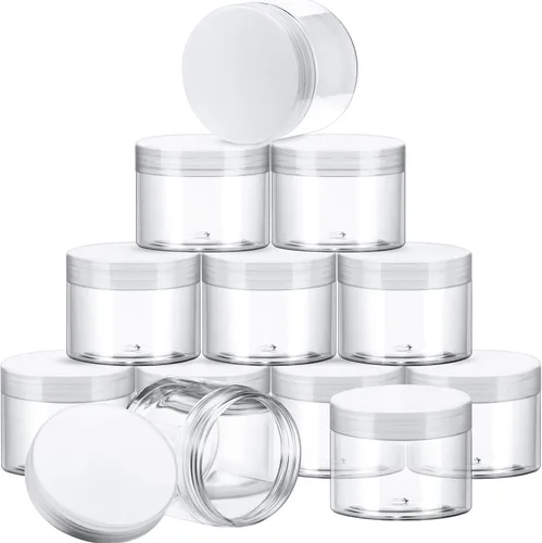 Miniatura 21 de SATINIOR Paquete de 12 frascos de plástico con tapas, frascos redondos para cosméticos de viaje, para artículos de tocador, loción, crema