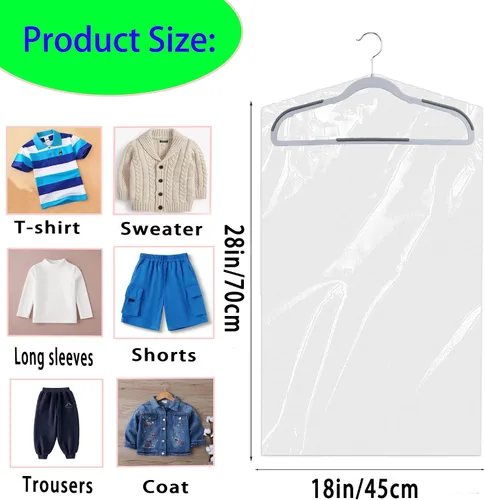 Miniatura 2 de Paquete de 20 fundas de plástico transparente (18 x 28 pulgadas), para ropa de niños, bolsas de tintorería, fundas de ropa para colgar, bolsas