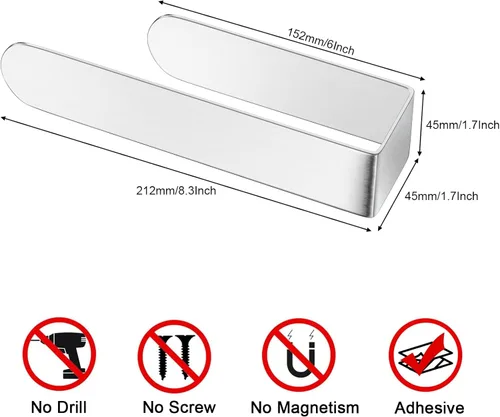 Miniatura 4 de HUFEEOH Toallero de mano, barra de toalla de mano plateada, barra de toalla de baño autoadhesiva en la pared, acero inoxidable cepillado Plata